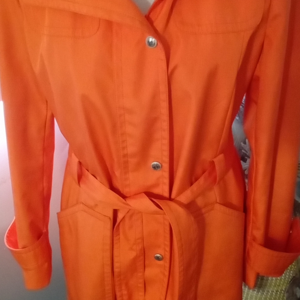 Calvin Klein Women's Orange Hooded Deep Pocket Trench Coat - Picture 4 of 9
